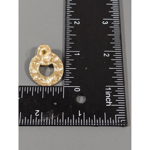 Vintage 1928 Faux Pearl Door Knocker Earrings Black Enamel Gold Tone Rhinestone - Picture 6 of 6